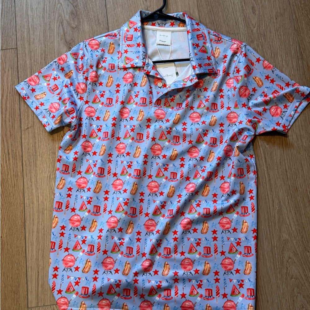 Golf Short Sleeve Polo - Light Blue Patriotic Print